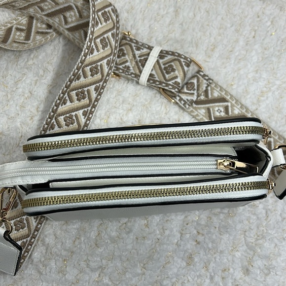 White Crossbody Bag with Gold Accent - Picture 9 of 10